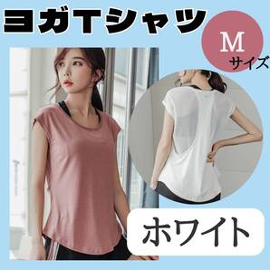 ヨガTシャツ M ホワイト お得 ジム おすすめ ウェア レディース トップス