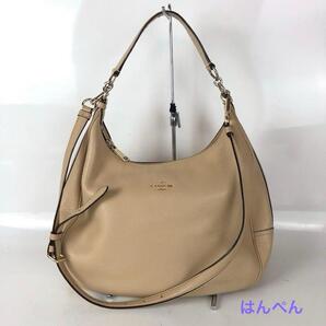 COACH コーチ レザー 本革 2way トートバッグ ハンドバッグ ショルダー 斜め掛け ベージュ 通勤 通学 USED 難あり ファスナー硬い 正規品
