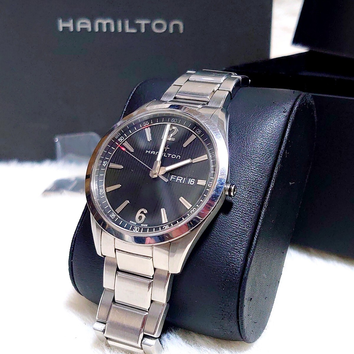 Hamilton クォーツ 腕時計 黒文字盤 ハミルトンHAMILTON クォーツ腕時計 黒文字盤 レザー