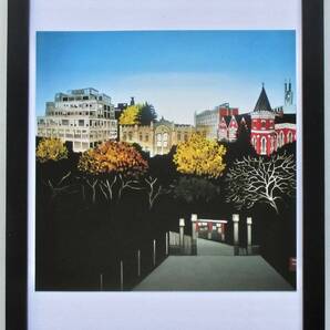 藤城清治 「慶応大学・三田の山」 印刷物 画集画 A4新品額入り スタンド付き