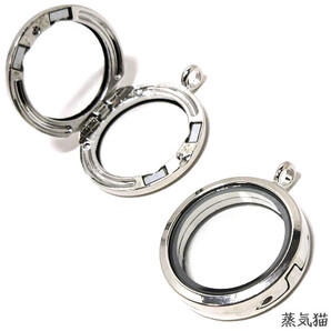 c0049【マグネット開閉式】ショーケースチャーム30mmシルバー1個【ガラス ペンダント 手作り ハンドメイド アクセサリー素材】蒸気猫パーツ