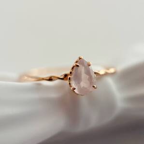 17号強 天然ローズクォーツ しずく型リング silver925製