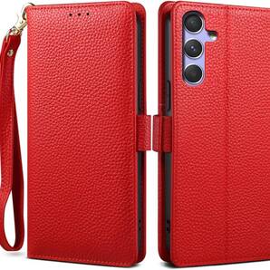 【 2024 新登場! 高級シュリンクカーフレザー】Galaxy S24 FE ケース 手帳型 カード収納 サイドマグネット式 ストラップ付(ブラック)