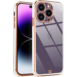 iPhone14 Pro ケース クリア 薄型 透明 TPU メッキ加工 インスタ 流行 バンパー ホワイト 591