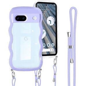 Google Pixel 7a 用 ケース ストラップ がけ クリア 韓国 ピクセル7a スマホケース パープル 1695