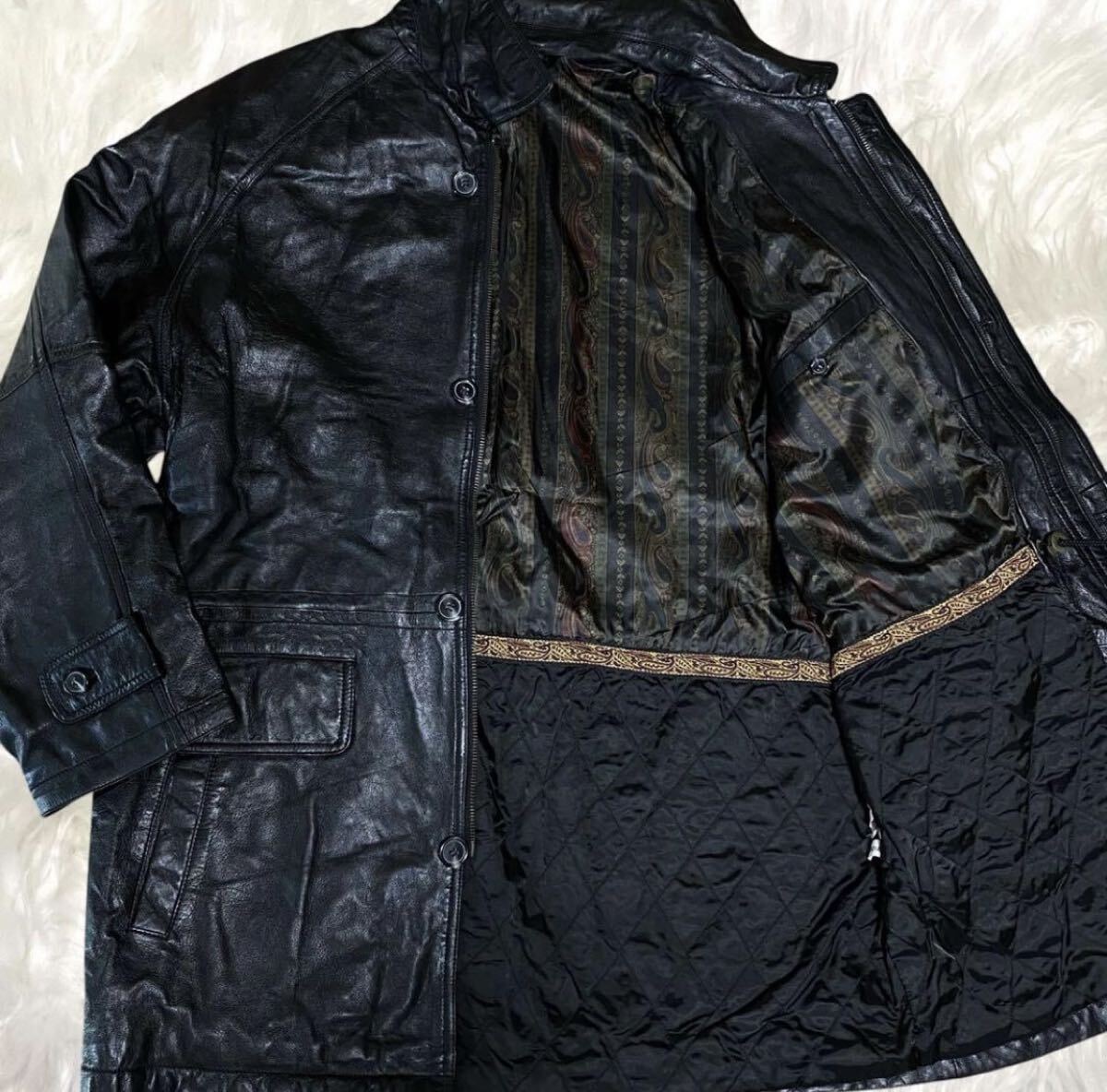 大きいサイズ◎LL レザージャケット　カーコート　革ジャン　ラムレザー　ブラック