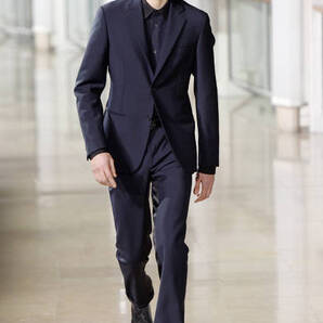 エルメス 2015コレクション多数採用 パンツ ウールカシミア 切替えインラインデザイン ダークネイビー×グレー サイズ38 定価15万円