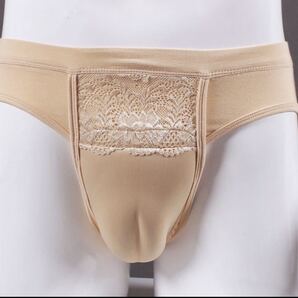 カバーパンツ 男性用 前閉じ レース男の娘パンツ 女装用 性転換 Lサイズ