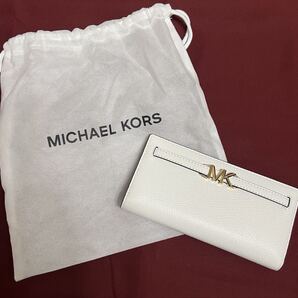 ◆新品◆ MICHEAL KORS マイケルコース ホワイト 本革 レザー 長財布 ウォレット シグネチャー ゴールド MKロゴ付き