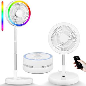 2025節電対策・7200mAh電池・12色ライト】コードレス扇風機 折りたたみ dcモーター 扇風機 375-1000mm伸縮式 静音 リビング