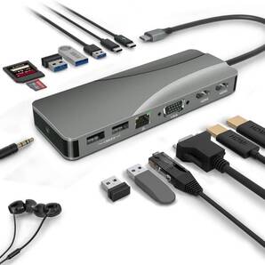USB C ハブ 14-in-1 Type C ハブ デュアルディスプレイHDMI 4K VGA PD電力供給 60W LAN イーサネット