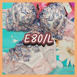 E80033-P E80/L【新品 インナー レディース ブラ・ショーツセット E80カップ Lサイズ ピンク・ブルー】