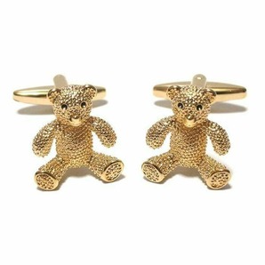 【カフス ボタン/カフリンクス】テディベア★くま★熊★クマのぬいぐるみ★キラキラ★かわいい★ゴールド★スーツ/cuf-0160-3