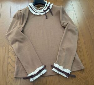 ◆M's Gracie ◆Красивый и красивый♪ 2021Installation♪ Твидовая цветовая схема и лента прекрасна! 100% тонкая шерсть красивая цветовая схема вязаный топ 38 ◆ Бежевый