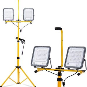 LED三脚投光器 屋外 防水 ワークライト50W*2 1300w相当13000ルーメン 高輝度 昼光色 6000K 100V対応 IP66防水防塵 作業灯PSE認証済み