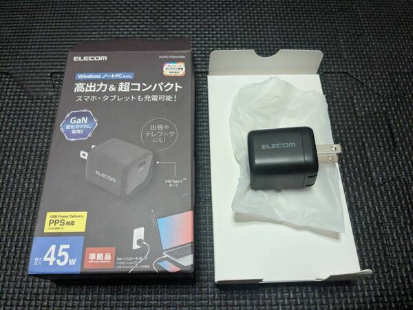 ◎0711u0739 エレコム USB PD対応 充電器 45W Type-C×1 小型 軽量 折りたたみ式プラグ ブラック ACDC-PD2245BK
