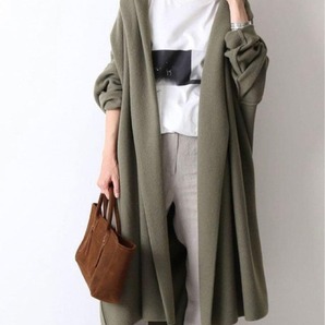 美品・定番フレームワーク 圧縮ウールショートガウン カーディガン カーキ FRAMe WORK