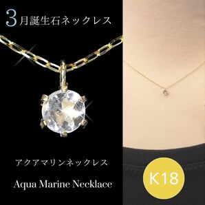 アクアマリン ネックレス k18 18金ゴールド レディース 50代 40代 60代 30代 20代 天然石 3月誕生石 18k スキンジュエリー プレゼント