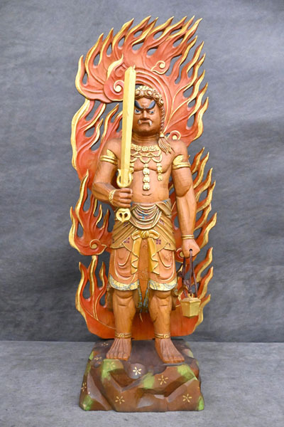 仏教美術 古銅造 不動明王 仏像 時代物 極上品 大型高30cm 豪華！仏像不動明王立像 銅製品 仏教美術品 真言宗 彫刻 仏像】