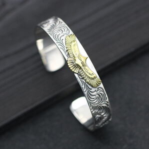 ネイティブな雰囲気★ ゴールド&シルバー925色イーグル鷹バングル