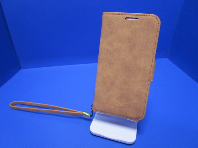 送料無料【訳あり・未使用品】iPhone12mini (5.4インチ)手帳型 ケース キャメル SIMPLE SUEDE■■ストラップ付 カードポケット有り