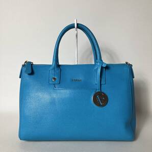 710B432|美品|フルラ ハンドバッグ レザー ライトブルー