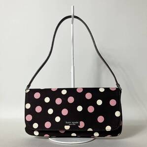 710B329|美品|ケイトスペード ハンドバッグ ダークブラウン 水玉柄