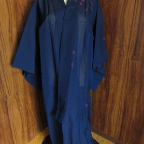 夏 着物 和装 長襦袢 シースルー 素材 肌襦袢 大正ロマン ネイビー 紺色 舞台 衣装 大衆 演劇 花魁 柄物 振袖 華 花 柄もの モノ