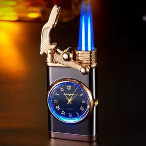 喫煙具最新バージョン時計機能付ターボライターガスライターダブルフェアギフト箱付 グレー 新品未使用