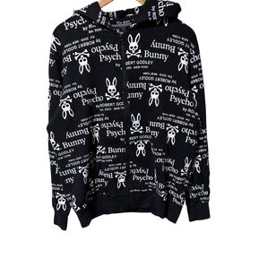 Psycho Bunny 総柄ジップパーカー L 個性際立つ人気デザイン コットン混 All-Over Print Zip Hoodie L Unique Iconic Design スウェット