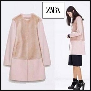 【ザラ/ZARA】コート フェイクファー ピンク お正月新年会結婚式 新春 ドラマ衣装 人気完売 ファー ノーカラーコート 匿名発送