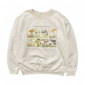 USA 古着 クルーネック 食用キノコ一覧 スウェット トレーナー マッシュルーム プリント メンズXL ベージュ BD2910