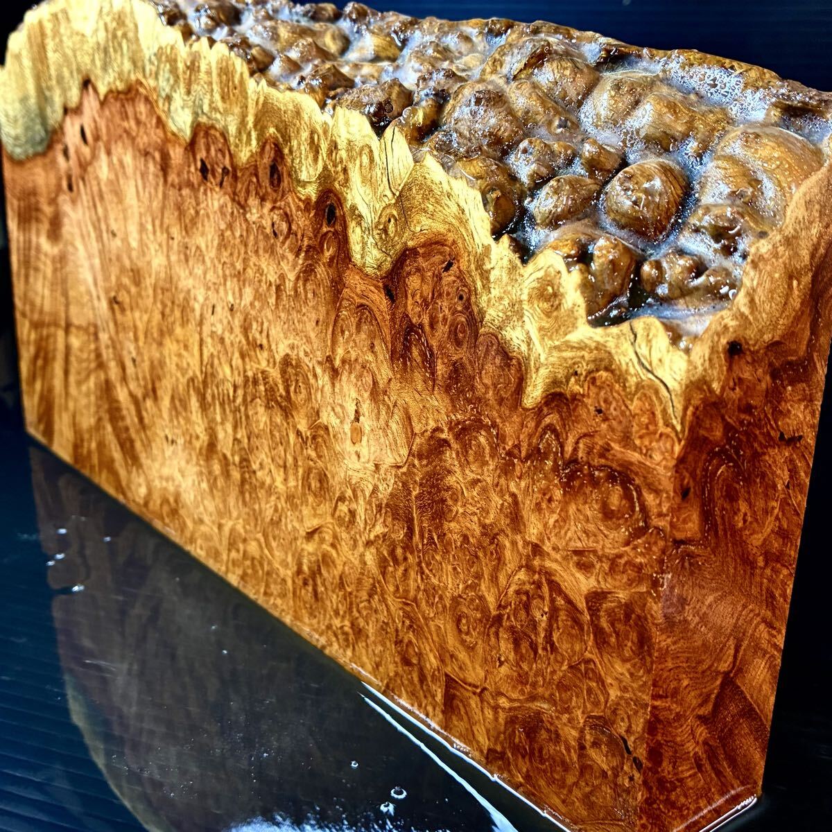 『Z0519』ロング材 花梨 瘤材 紅白 葡萄杢 厚板材 ペンブランク(寸法縦373㎜幅124㎜厚28㎜） ハンドメイド素材 希少材 銘木