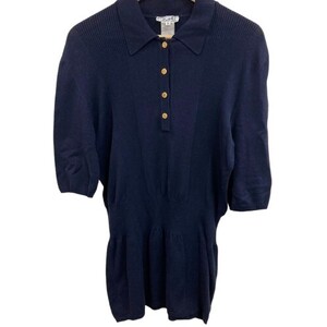 HERMES HERMES Hermes Платье из хлопкового трикотажа Размер M Navy Женское Воротник с пуговицами serie mark