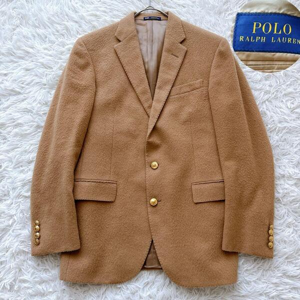 希少 高級素材 キャメル100% POLO RALPH LAUREN ポロラルフローレン 金ボタン テーラードジャケット ブレザー 38R 170 Mサイズ相当 美品