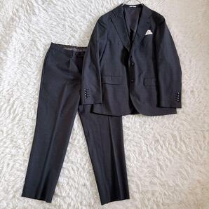 美品 SUIT SELECT スーツセレクト 2釦シングルスーツ 1タックパンツ ウォッシャブル セットアップ ブラック 黒 テーラードジャケット