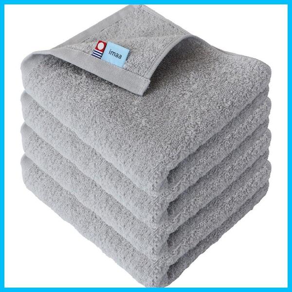 グレー 真空圧縮パック 綿100% 日本製 吸水速乾 薄手 ふわふわ 4枚セット フェイスタオル 認定 今治タオル imaa(アイ