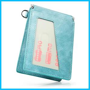 免許証 収納 薄型 大容量 バタフライ (スカイブルー) 2つ折り カードケース ic 入れ 定期券 両面 革 メンズ 定期入れ
