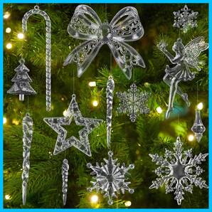 decoration Xmas アクリル LEDライト付き 13種類・26点 雪の結晶 飾り クリスマスツリー スノーフレーク 氷