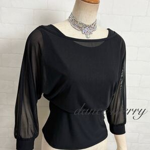 ★送料無料★【MERRY】 新品 社交ダンス ドルマン 黒 レッスン 0343 ラテン タンゴ ワルツ パティ トップス シンプル ゆったり