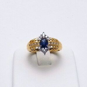 K18及び上部 Pt900 サファイア指輪0.56ct 脇石ダイアモンド0.30ct ☆鑑別書付 ☆高級☆新品