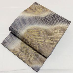 B ◆着物くつろぎ 美品 流れ模様 金銀通し 金銀糸 正絹 六通 袋帯 フォーマル 仕立て上がり リサイクル