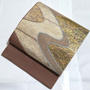 B◆着物くつろぎ 流れ模様 金糸 キラキラ 太鼓 正絹 フォーマルな袋帯 送料無料 仕立て上がり リサイクル