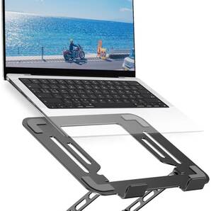 QA28ノートパソコンスタンド- ホルダー PC 折りたたみ式 人間工学 無段階高さ&角度調整可能 姿勢改善 腰痛&猫背&肩こり解消 滑り止め