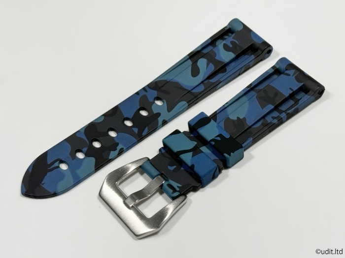 ラグ幅22mm パネライ対応 腕時計用ラバーベルト カモフラージュ ブルー迷彩 