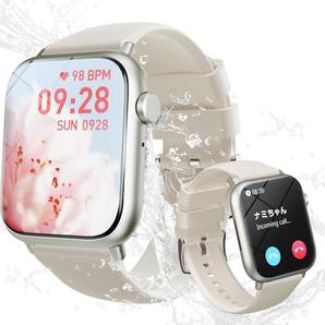 スマートウォッチ レディース【2024新登場ファッションゴールド色 1.85インチ大画面】 通話機能付き LINE着信通知 Smart Watch