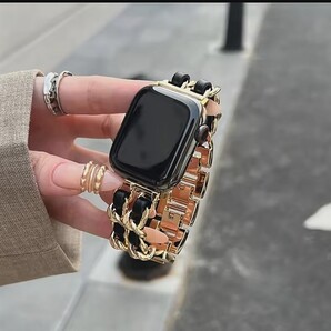 Apple watch アップルウォッチ チェーン 編込み ベルト 38 40 41mm バンド ストラップ レディース レザー ブレスレット ゴールド お洒落
