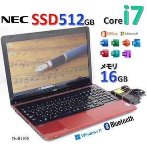 ■No61105:赤色■Windows11 25H2■Corei7-4702MQ■SSD512GB■メモリ16GB■NECノートパソコン■LaVie■LS700/R(PC-LS700RSR)■office2021