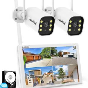 防犯カメラ 屋外 2台 モニター付き ワイヤレス 120°広角レンズjgu