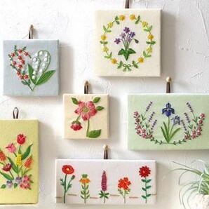 ◆お部屋に咲かせる小さな刺しゅうのお花◆キット◆全6種類セット◆刺しゅう針付き◆パネル◆インテリア◆刺繍